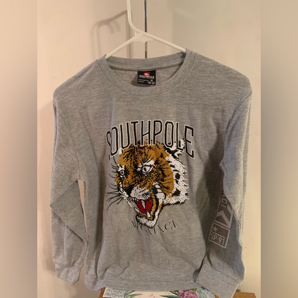 South Pole Y2K Tiger Print Thermal Waffle Knit Pullover Size Med 8-10